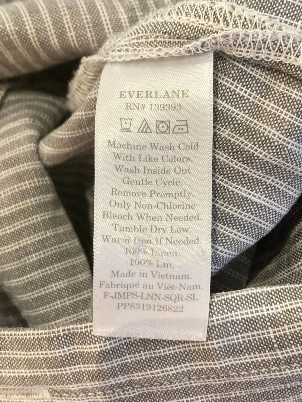 Everlane Linen Grey and White Stripe Jumpsuit Size 4